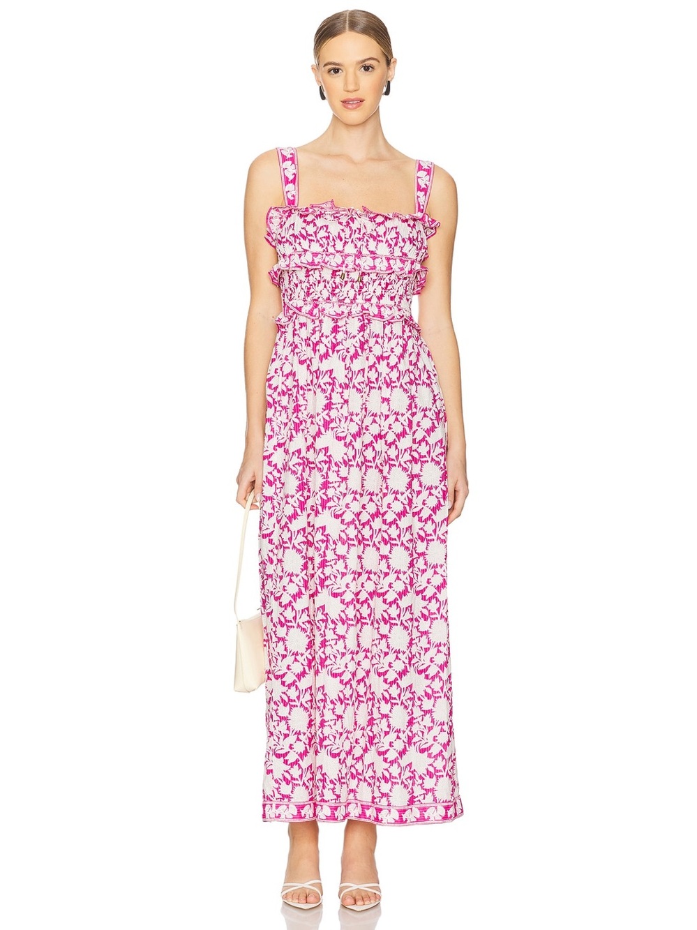 MWT SAYLOR Denise Pink & White Floral Smocked Maxi Dress Small